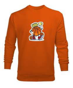 Basket kralı baskılı Turuncu Erkek Sweatshirt