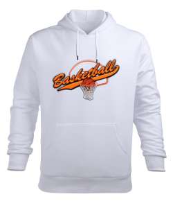 Basketball baskılı Beyaz Erkek Kapüşonlu Hoodie Sweatshirt