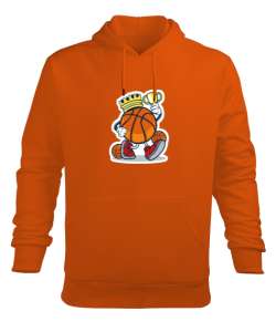 Basketball baskılı Turuncu Erkek Kapüşonlu Hoodie Sweatshirt