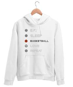 Basketbol 4 Beyaz Unisex Kapşonlu Sweatshirt