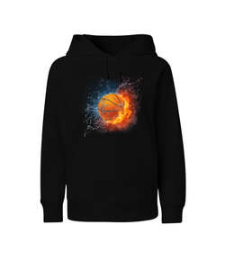 Basketbol Ateşi Siyah Çocuk Unisex Hoodie Kapüşonlu