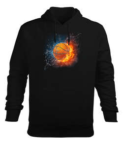 Basketbol Ateşi Siyah Erkek Kapüşonlu Hoodie Sweatshirt