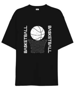 Basketbol desen tasarım baskılı 3 Siyah Oversize Unisex Tişört