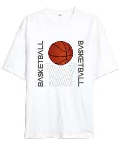 Basketbol desen tasarım baskılı Beyaz Oversize Unisex Tişört