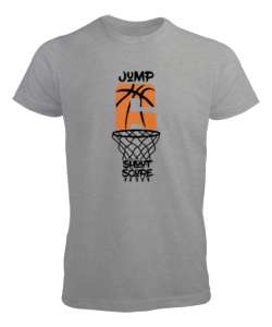 Basketbol - Jump - Zıpla - Pota Gri Erkek Tişört