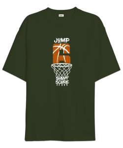 Basketbol - Jump - Zıpla - Pota Haki Yeşili Oversize Unisex Tişört