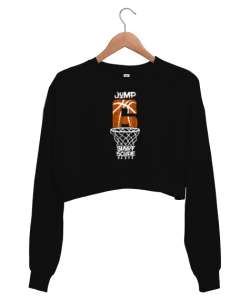 Basketbol - Jump - Zıpla - Pota Siyah Kadın Crop Sweatshirt