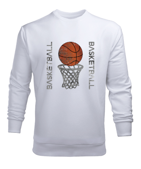 Tisho - Basketbol Potadaki Top Beyaz Erkek Sweatshirt