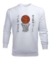  Basketbol Potadaki Top Beyaz Erkek Sweatshirt - Thumbnail