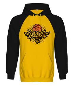 BASKETBOL Sarı/Siyah Orjinal Reglan Hoodie Unisex Sweatshirt