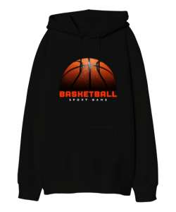 Basketbol sevdası Siyah Oversize Unisex Kapüşonlu Sweatshirt