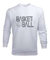  Basketbol Yazı Sanatı Basketbol Yazılı Beyaz Erkek Sweatshirt - Thumbnail