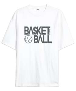 Basketbol yazılı desen tasarımı baskılı 2 Beyaz Oversize Unisex Tişört