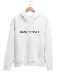 Basketbol yazılı desen tasarımı baskılı 2 Beyaz Unisex Kapşonlu Sweatshirt