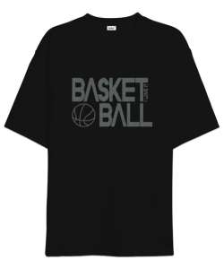 Basketbol yazılı desen tasarımı baskılı 2 Siyah Oversize Unisex Tişört