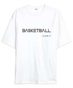 Basketbol yazılı desen tasarımı baskılı Beyaz Oversize Unisex Tişört