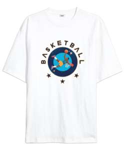 Basketbolcu anime desen tasarımı baskılı Beyaz Oversize Unisex Tişört