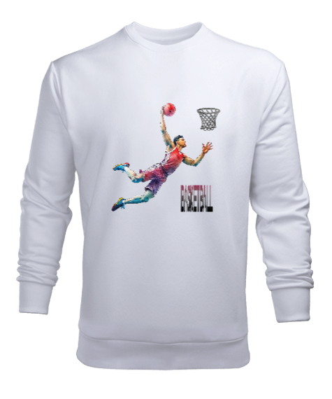 Tisho - Basketbolcu Smaç Beyaz Erkek Sweatshirt