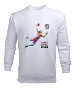 Basketbolcu Smaç Beyaz Erkek Sweatshirt