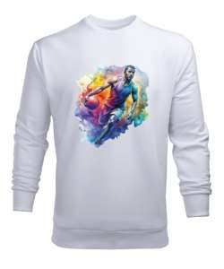 Basketbolcu Topla İlerliyor Beyaz Erkek Sweatshirt