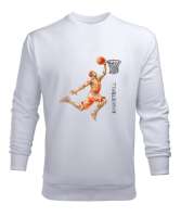 Basketbolcu Turnike Beyaz Erkek Sweatshirt - Thumbnail