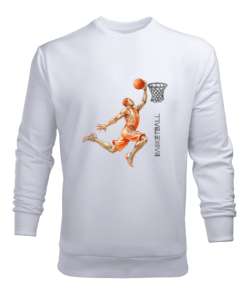 Basketbolcu Turnike Beyaz Erkek Sweatshirt