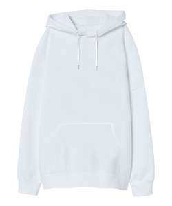 Baskısız Düz Beyaz Oversize Unisex Kapüşonlu Sweatshirt