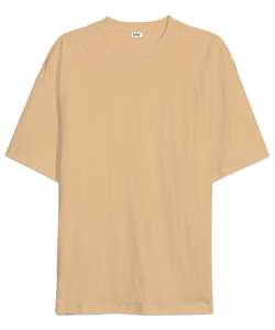 Baskısız Düz Camel Oversize Unisex Tişört