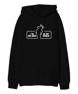 Bay Meraklı - La Linea - Im King - Kral Siyah Oversize Unisex Kapüşonlu Sweatshirt