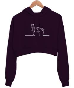 Bay Meraklı - La Linea V4 Koyu Mor Kadın Crop Hoodie Kapüşonlu Sweatshirt