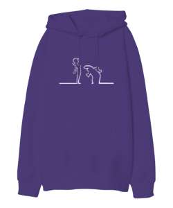 Bay Meraklı - La Linea V4 Mor Oversize Unisex Kapüşonlu Sweatshirt