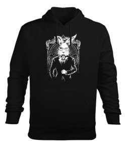 Bay Tavşan - Rabbit Siyah Erkek Kapüşonlu Hoodie Sweatshirt