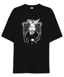 Bay Tavşan - Rabbit Siyah Oversize Unisex Tişört