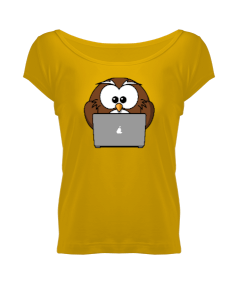 Baykuş 8 Sarı Kadın Geniş Yaka Tişört