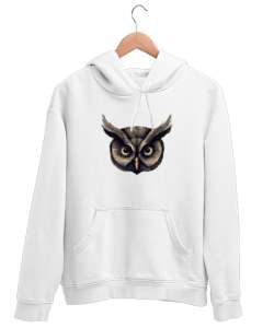 baykuş Beyaz Unisex Kapşonlu Sweatshirt