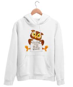 Baykuşlu best friends Beyaz Unisex Kapşonlu Sweatshirt