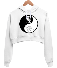 BB011 - Ying Yang Kadın Crop Hoodie Kapüşonlu Sweatshirt