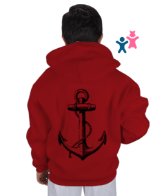 BB012 Anchor Tasarım Çocuk Kapüşonlu Hoodie Fermuarlı