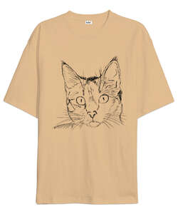 BB017 - Cat Face Camel Oversize Unisex Tişört