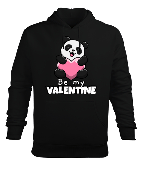 Be My Valentine Baskılı Sevgililer Günü 14 Şubat Tasarımı Siyah Erkek Kapüşonlu Hoodie Sweatshirt