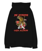 BE STRONG H Siyah Oversize Unisex Kapüşonlu Sweatshirt - Thumbnail