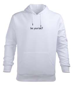 Be Yourself Beyaz Erkek Kapüşonlu Hoodie Sweatshirt