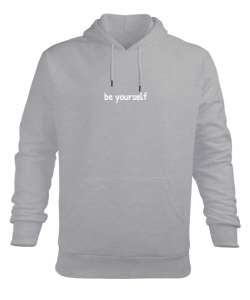 Be Yourself Gri Erkek Kapüşonlu Hoodie Sweatshirt