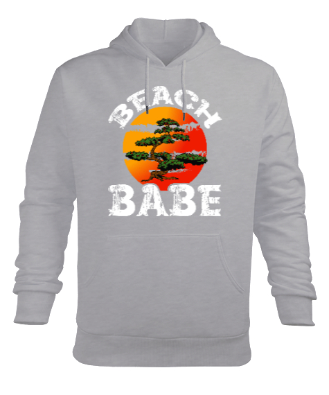 BEACH BABE Gri Erkek Kapüşonlu Hoodie Sweatshirt