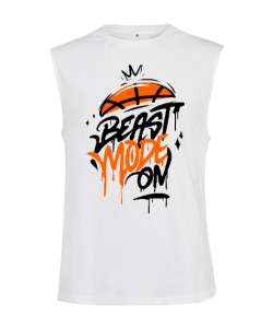 BEAST MODE Beyaz Kesik Kol Unisex Tişört