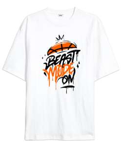 BEAST MODE Beyaz Oversize Unisex Tişört