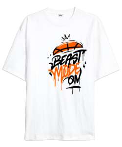 BEAST MODE Beyaz Oversize Unisex Tişört