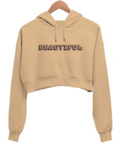 BEAUTIFUL Kadın Crop Hoodie Kapüşonlu Sweatshirt