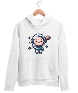 Bebek Astronot Beyaz Unisex Kapşonlu Sweatshirt