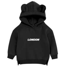  BEBEK VE COCUK LONDON Yazılı Siyah Unisex Çocuk Ayı Hoodie Kapşonlu